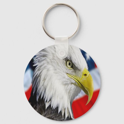 Beautiful Bald Eagle head  and a American flag 1 Keychain