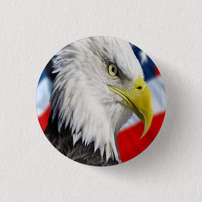 Beautiful Bald Eagle head  and a American flag 1 Pinback Button (Front)