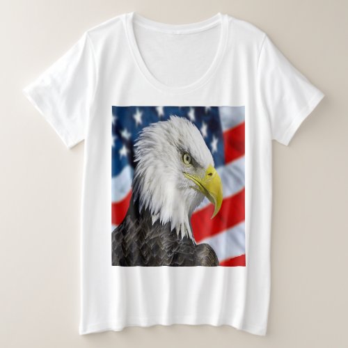 Beautiful Bald Eagle head  and a American flag 1 Plus Size T_Shirt