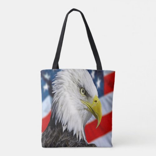 Beautiful Bald Eagle head  and a American flag 1 Tote Bag