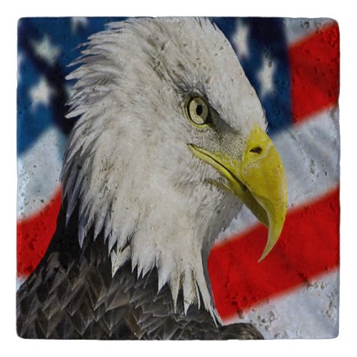 Beautiful Bald Eagle head  and a American flag 1 Trivet