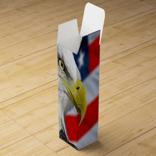 Beautiful Bald Eagle head  and a American flag 1 Wine Box