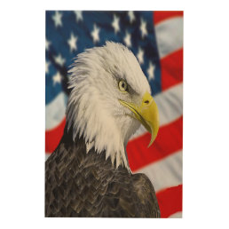 Beautiful Bald Eagle head  and a American flag 1 Wood Wall Decor