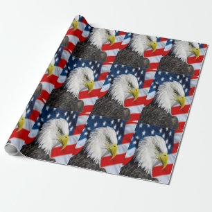 Beautiful Bald Eagle head and a American flag 1 Wrapping Paper
