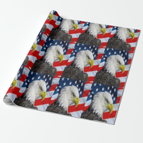 Beautiful Bald Eagle head  and a American flag 1 Wrapping Paper