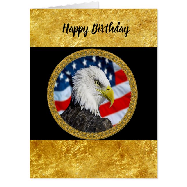 Beautiful Bald Eagle head  and a American flag Card (Front)