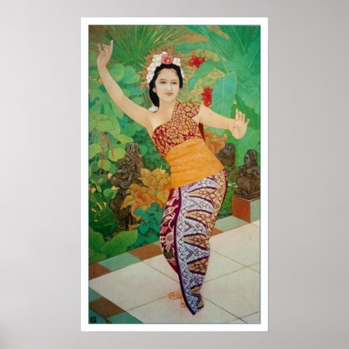 Beautiful Balinese Dancer Vintage Bali Travel Poster