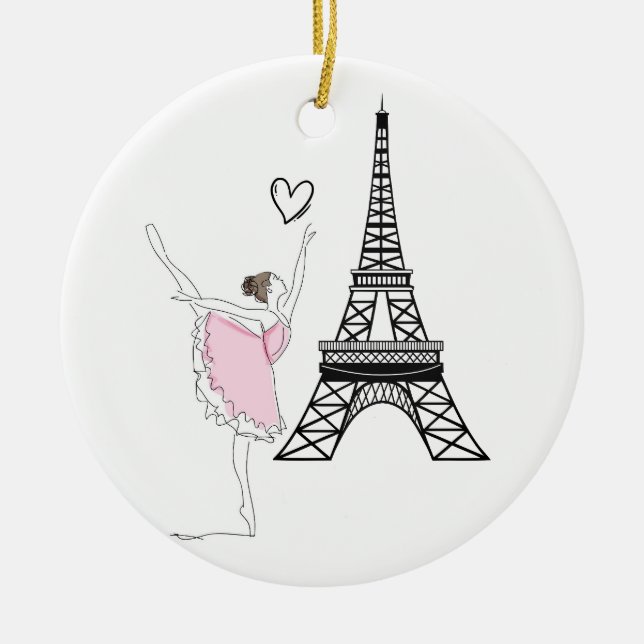 Beautiful Ballerina and Eiffel Tower Dance Ballet Ceramic Ornament (Front)