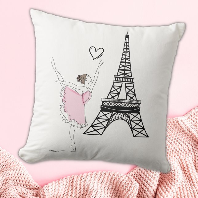 Beautiful Ballerina and Eiffel Tower Dance Ballet Throw Pillow (Creator Uploaded)