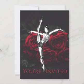 Beautiful Ballerina and Roses Ballet Birthday Invitation