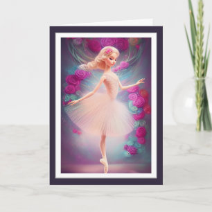 Beautiful Ballerina and Roses Floral Ballet Dance Card