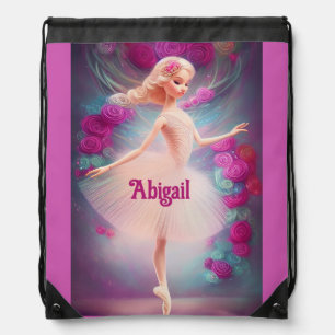 Beautiful Ballerina and Roses Floral Ballet Dance Drawstring Bag