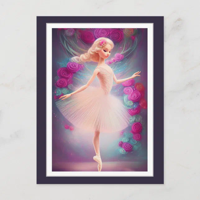 Beautiful Ballerina and Roses Floral Ballet Dance Postcard | Zazzle