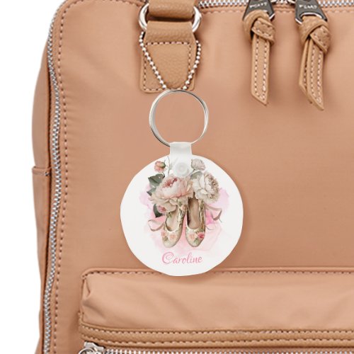 Beautiful Ballerina Dancer Pink Watercolor  Keychain