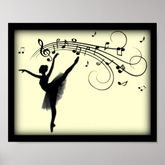 Beautiful Ballerina Dancing with Music Yellow Poster