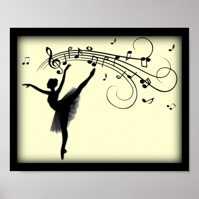 Beautiful Ballerina Dancing with Music Yellow Poster (Front)