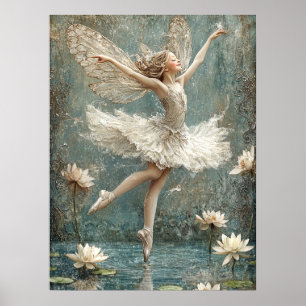 Beautiful Ballerina Fairy Lily Pond White Flowers Poster