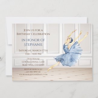 Beautiful Ballerina in Ballet Studio Birthday Invitation