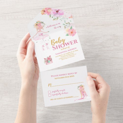 Beautiful Ballerina Its a Girl Baby Shower All In All In One Invitation