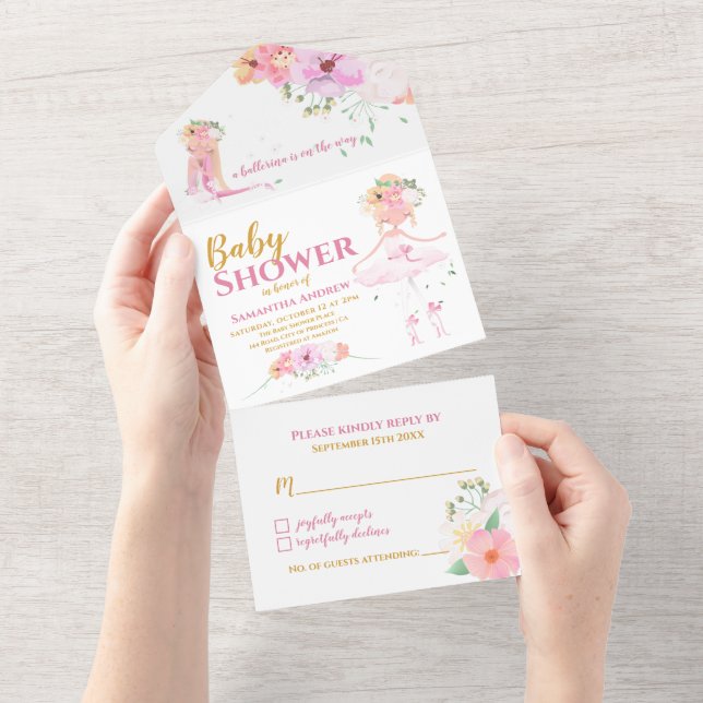 Beautiful Ballerina It's a Girl Baby Shower All In One Invitation (Tearaway)