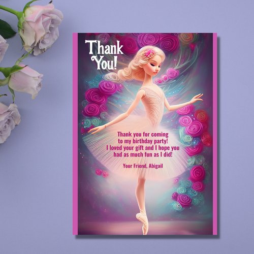 Beautiful Ballerina Roses Floral Ballet Birthday Thank You Card