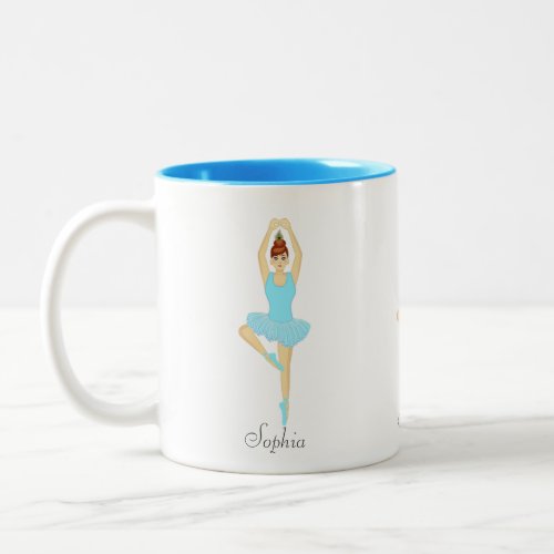 Beautiful ballet dancer dressed in light blue Two_Tone coffee mug