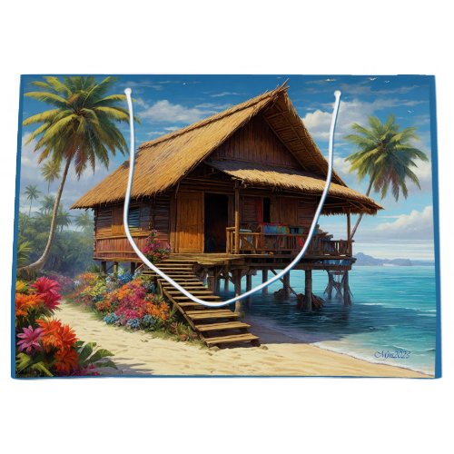 Beautiful Bamboo Hut In Tropical Island Beach Large Gift Bag