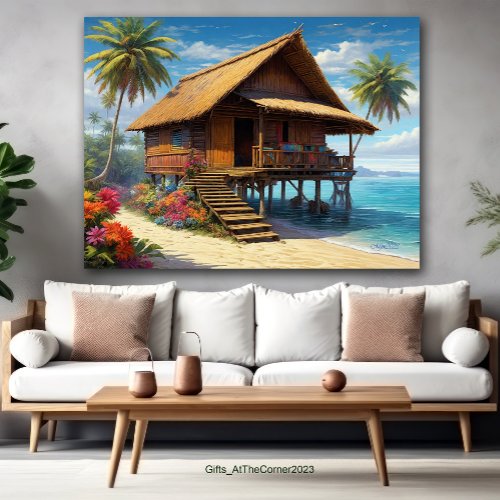 Beautiful Bamboo Hut In Tropical Island Beach Poster