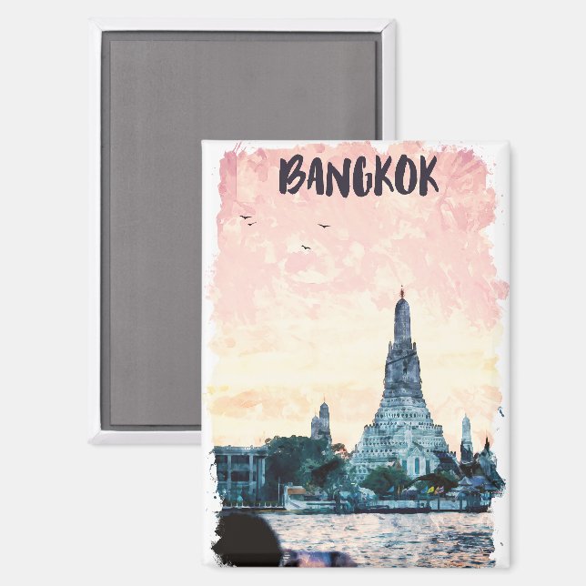 Beautiful Bangkok Thailand City Sunset Watercolor Magnet (Front/Back)