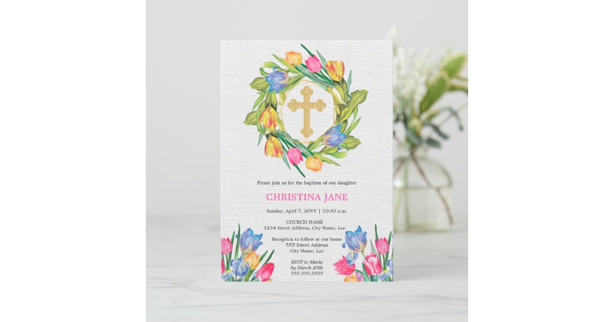 Beautiful Baptism Floral Invitation | Zazzle