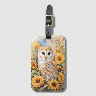 Beautiful Barn Owl And Sunflowers Luggage Tag