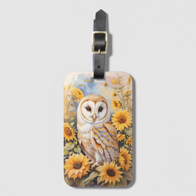 Beautiful Barn Owl And Sunflowers Luggage Tag (Front Vertical)