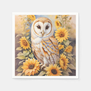 Beautiful Barn Owl And Sunflowers Napkins