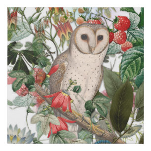 Beautiful Barn Owl and Vintage Florals Faux Canvas Print