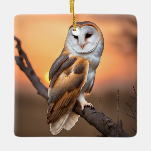 Beautiful Barn Owl Ceramic Ornament (Front)