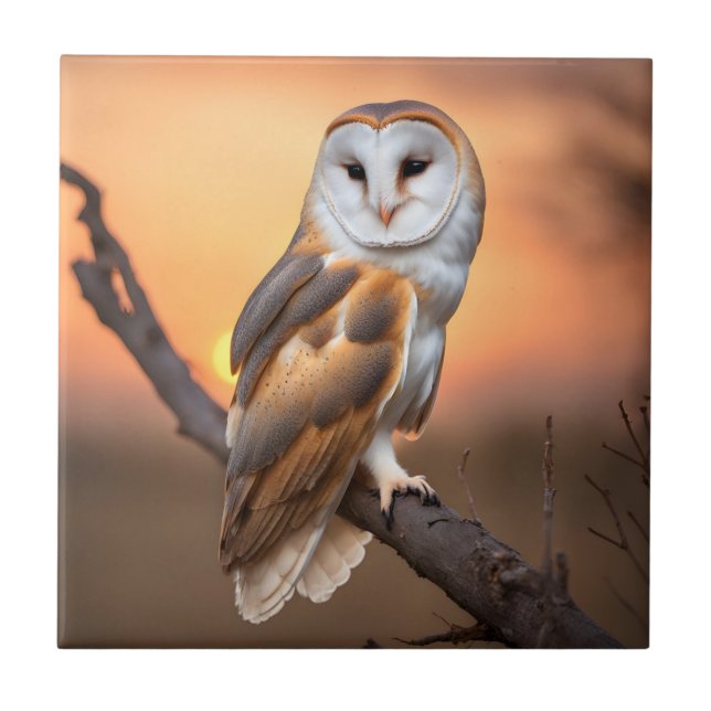 Beautiful Barn Owl Ceramic Tile (Front)