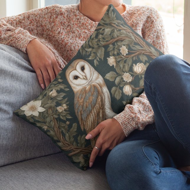 Beautiful Barn Owl William Morris Inspired Accent Pillow (Creator Uploaded)