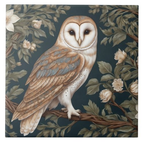 Beautiful Barn Owl William Morris Inspired Ceramic Tile