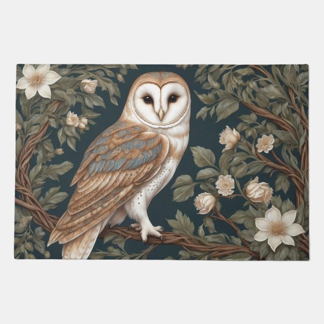 Beautiful Barn Owl William Morris Inspired Doormat (Front)