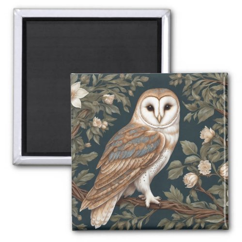 Beautiful Barn Owl William Morris Inspired Magnet