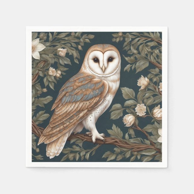 Beautiful Barn Owl William Morris Inspired Napkins (Front)