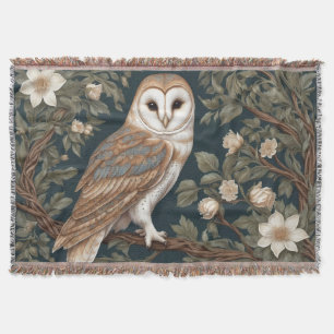 Beautiful Barn Owl William Morris Inspired Throw Blanket