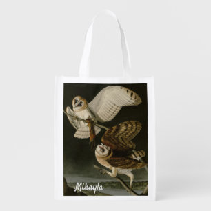 Beautiful Barn Owls by Audubon Grocery Bag