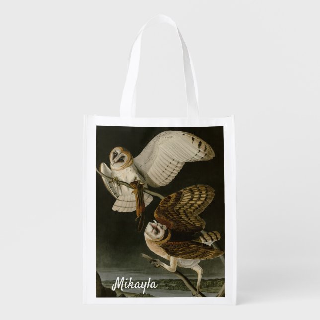 Beautiful Barn Owls by Audubon Grocery Bag (Front)