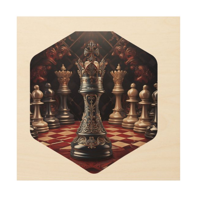Beautiful Baroque Styled Chess Piece - The Queen Wood Wall Art (Front)