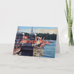 Beautiful Bass Harbor Maine Fishing Boat Scene Letterpress Thank You Card