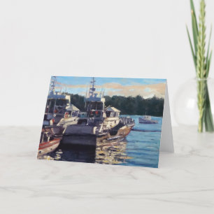 Beautiful Bass Harbor Maine Fishing Boat Scene Letterpress Thank You Card