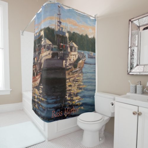 Beautiful Bass Harbor Maine Fishing Boat Scene  Shower Curtain