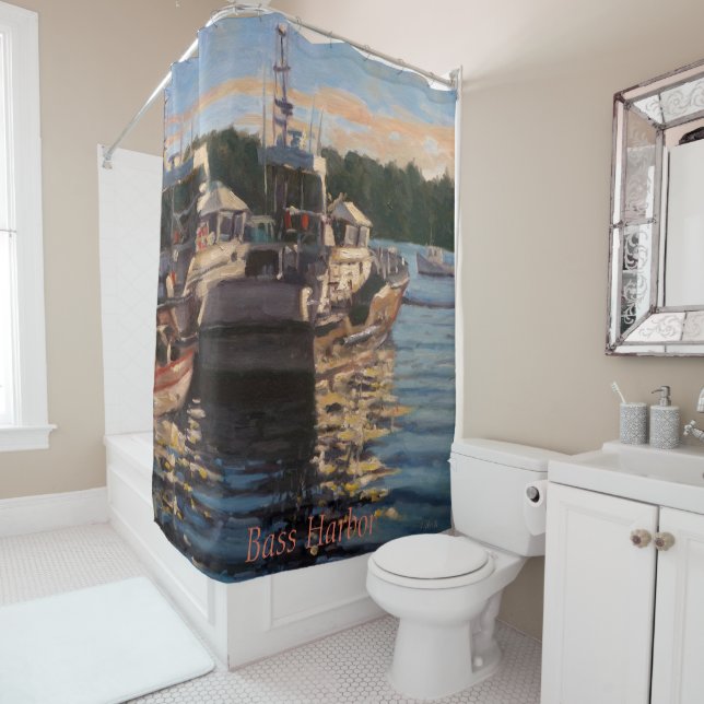 Beautiful Bass Harbor Maine Fishing Boat Scene  Shower Curtain (In Situ)