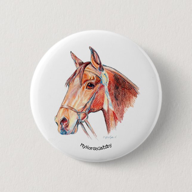 Beautiful Bay Horse with Rosette Pinback Button (Front)